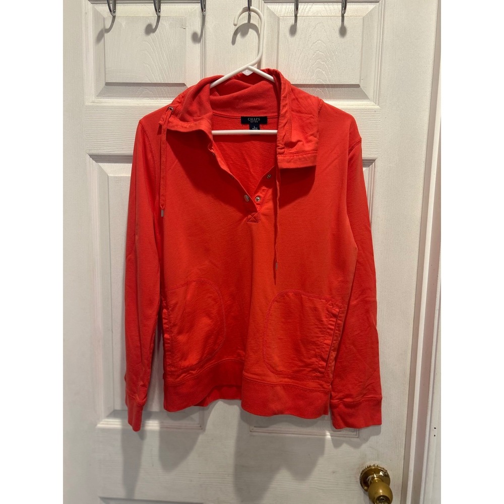 Chaps Womens Orange Snap Button Funnel Neck Pullover Sweatshirt Size L Cotton